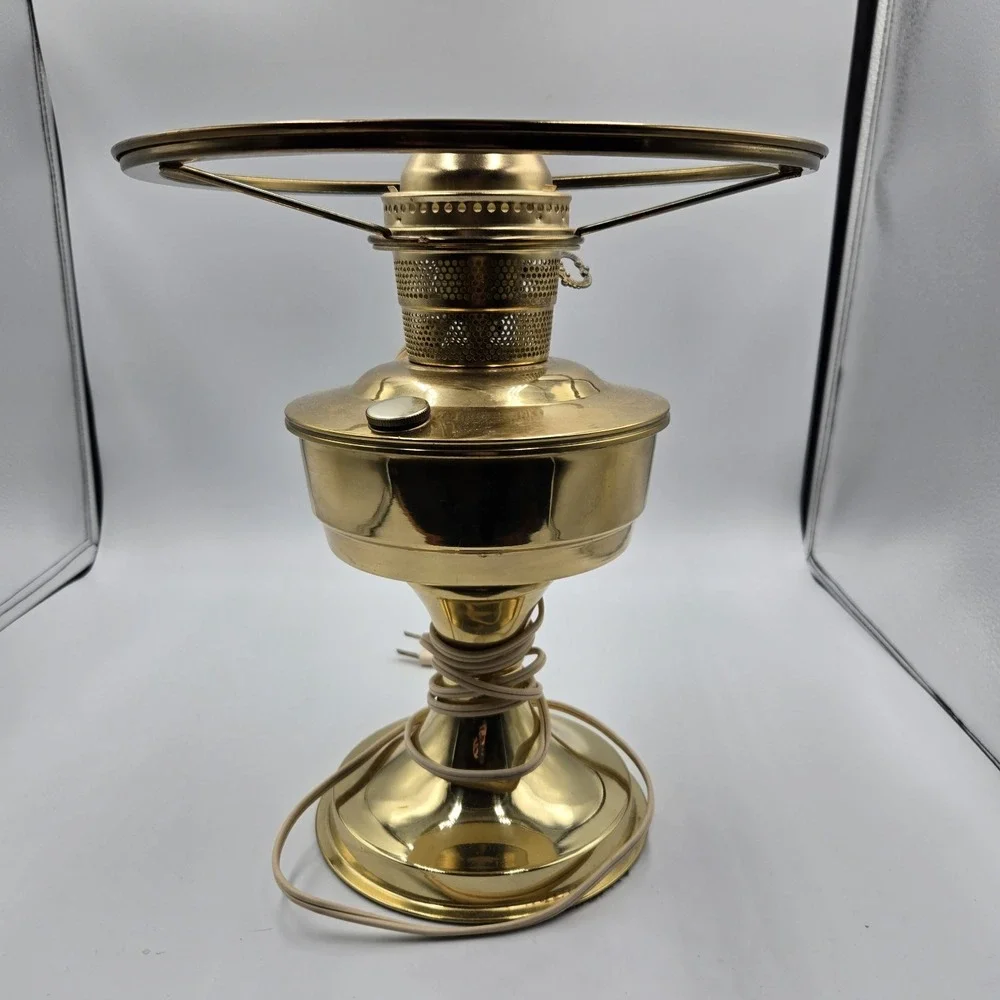 Antique vtg oil kerosene Lamp electrified Brass Base No Shade Unmarked MCM works